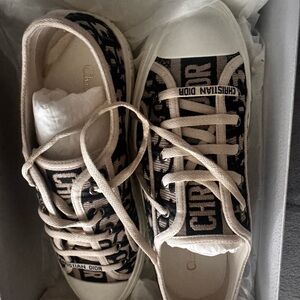 Dior Beige and Black Logo Canvas Sneakers